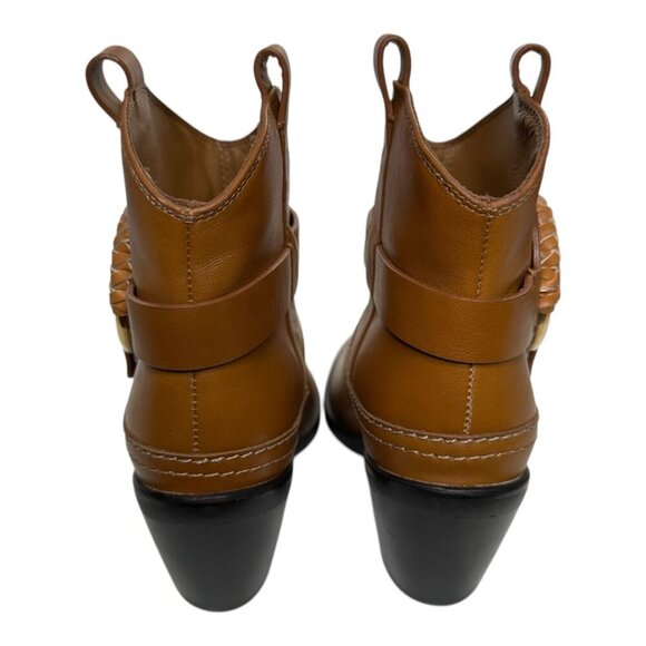 See by Chloé Hana Cuban Moto Buckle Ankle Boot Leather Brown Sz: EU 37.5/US 7.5 - Picture 4 of 9